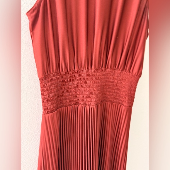 Express Sleeveless Pleated Maxi Dress in Rust - Picture 3 of 6